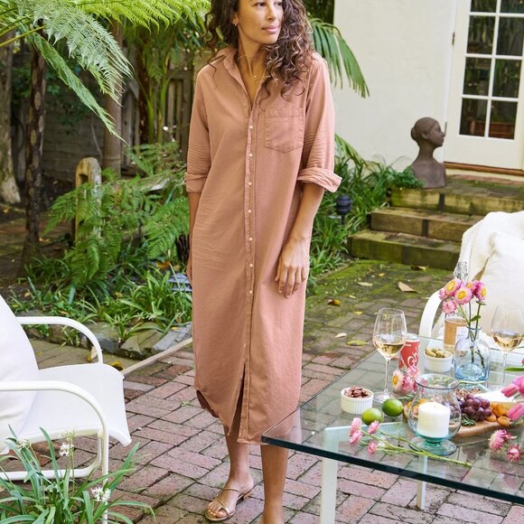 NEW FRANK & EILEEN RORY TATTERED DENIM MAXI LENGTH SHIRT DRESS IN DESERT #2 XS - Picture 1 of 9